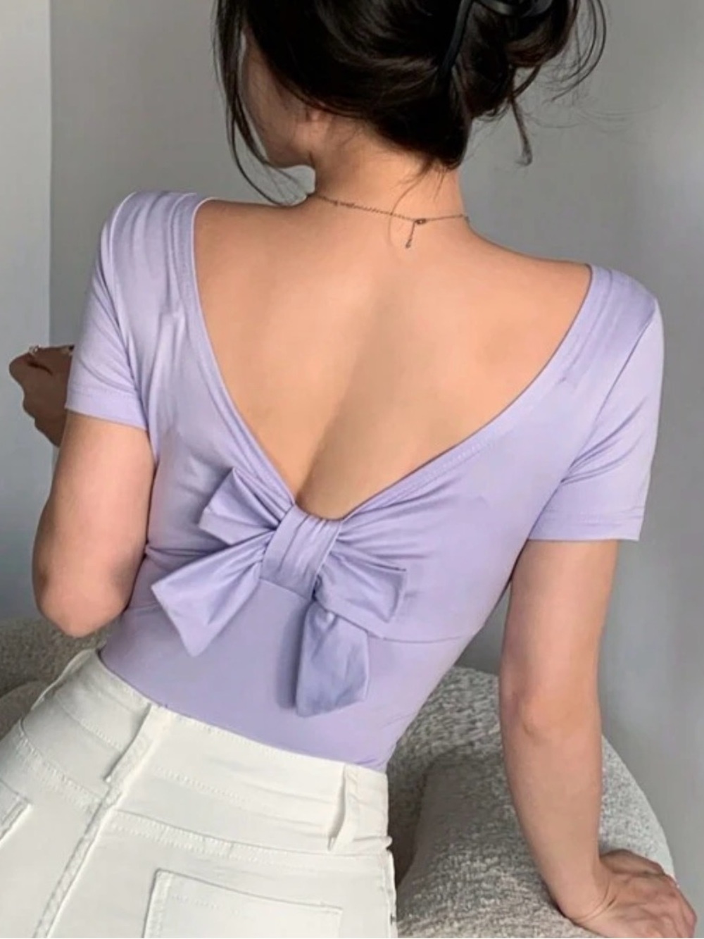 Lavender Bow Back Scoop Neck Top - Women's